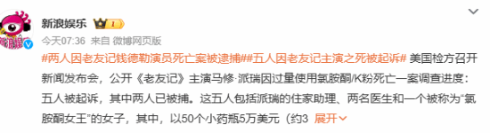 《老友记》钱德勒之死致多人被捕：非法售卖氯胺酮