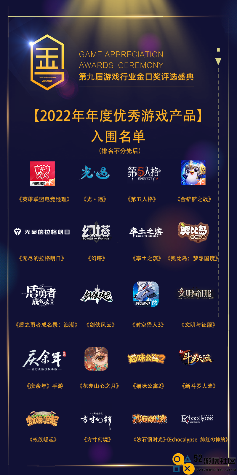 2022年第九届游戏行业金口奖入围名单正式揭晓